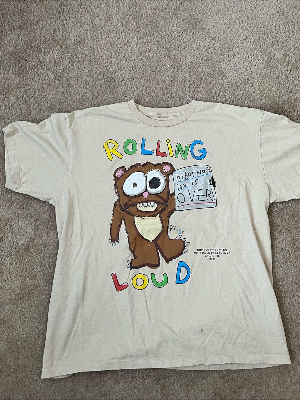Rolling Loud 2022 Brown Cartoon Bear Men’s XL Beige Tshirt